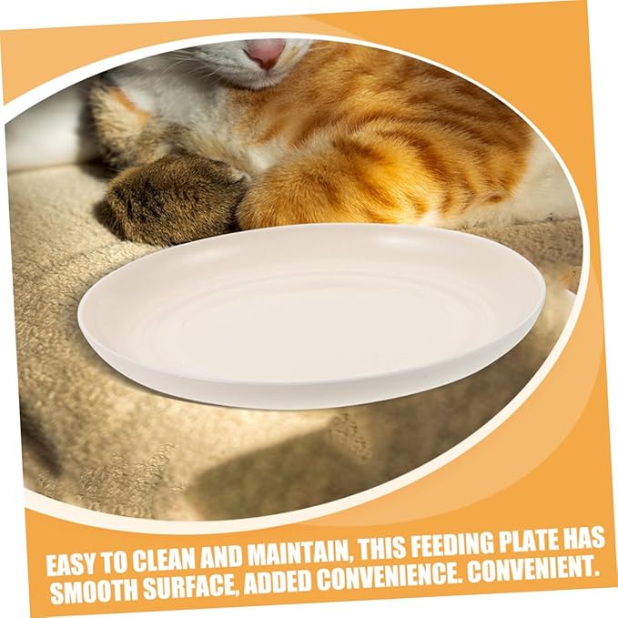 KALLORY 4pcs Shallow Cat Food Bowls Set, Cute Small Pet Plates for Indoor Cats and Kittens, 20cm Wide Flat Dish with Beige, Blue, Pink, and Teal Colors for Feeding and Watering