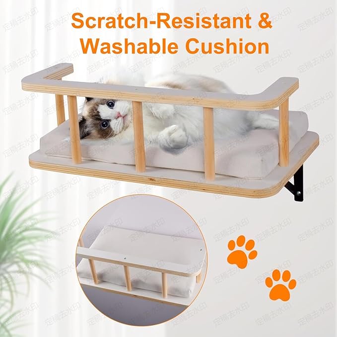 Large Cat Wall Shelves with 5 Steps - Heavy Duty Cat Wall Furniture, Climber, Shelves & Perches with Comfy Cushion & Guardrails, Space-Saving for Indoor Cats(Dark)