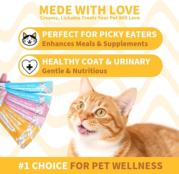High-Meat Lickable Cat Treats Variety Pack - Real Chicken & Seafood - Smooth Creamy Puree - Grain-Free - 15g Each/12 Tubes x 3 Packs (36 Tubes in Total)