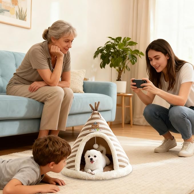 Teepee Cat Bed - Cave House Tunnel, Comfortable Kitten Lounger, Plush Small Pet, Warm Play Tunnel, Multi-Purpose Pet Accessory, Soft Furniture Resting Spot | Cave Cat Bed for Indoor Outdoor Wi