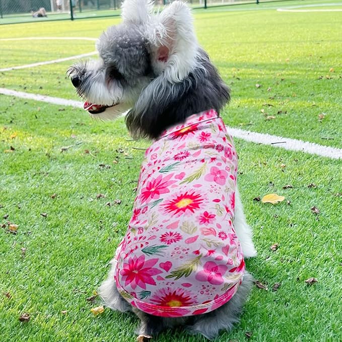 PET SHOW 4 Pack Paw Bone Printed Dog Clothes Shirts Soft Vest Lightweight Sleeveless Cats Doggies T-Shirts Puppies Tank Top Tee for Small Medium Dogs White Black Pink Blue (Small, Pink for Girls)