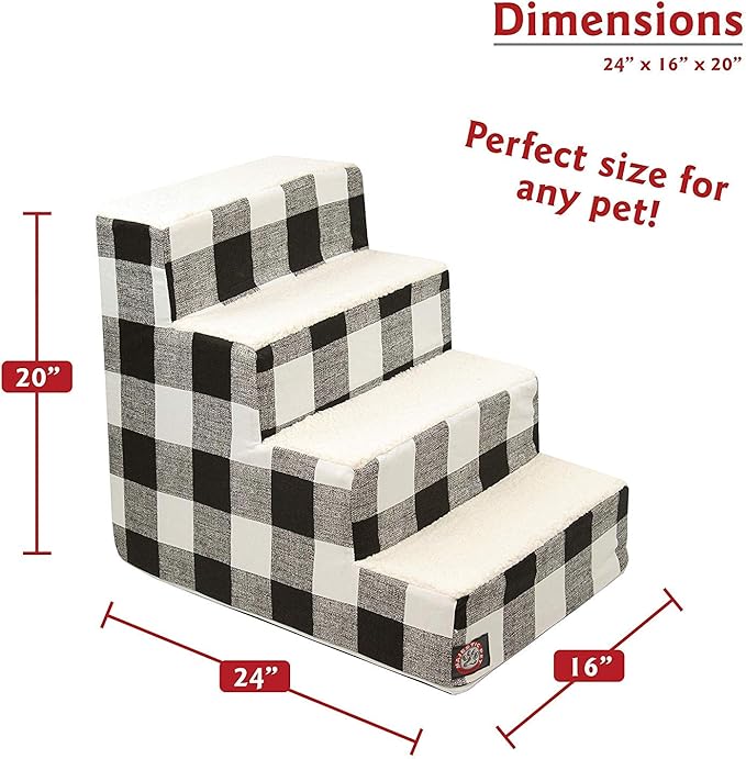 Majestic Pet Portable Pet Stairs | Soft Sherpa Steps Foam Feeling | Steps for Dogs & Cats | Dog & Cat Ramp | Indoor Only | Max Weight: up to 250 Lbs, 4 Step, Anderson Check Charcoal Black