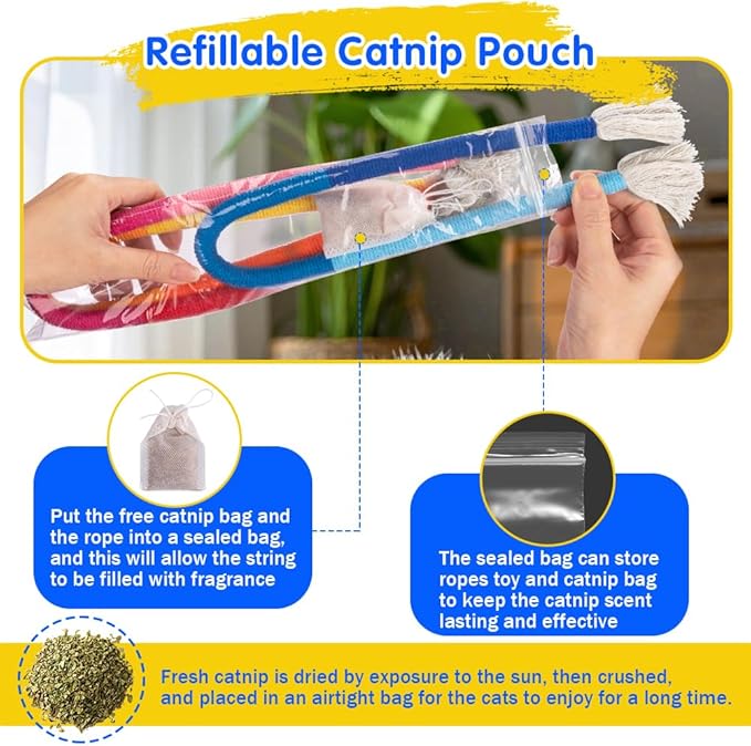 Retro Shaw Cat Toys Chew Ropes, 3Pcs, Kitten Toys for Indoor Cats with Refillable Natural Catnip, Safe Teeth Cleaning Chew Toys, Interactive Cat Nip String Kitty Toys (23.6 Inches)