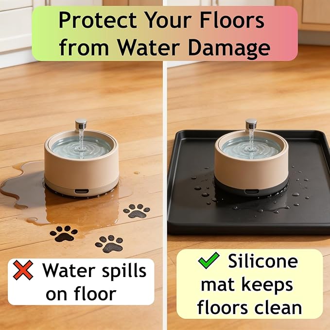 Silicone Dog Food Mat, 18.5x11 Non-Slip Waterproof Pet Food Mat with Raised Edge, Spill Proof Floor Protector for Automatic Feeders Indoor