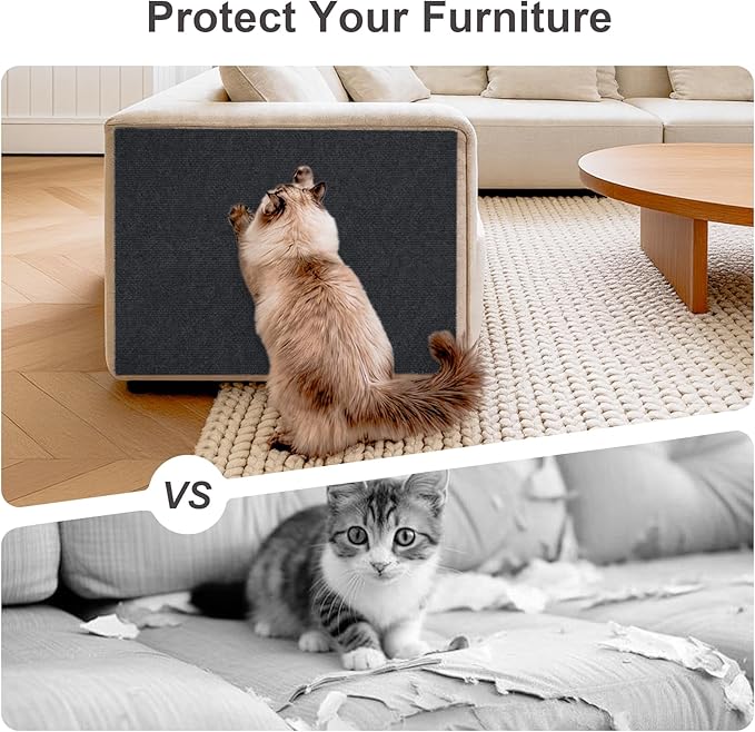 Cat Scratch Furniture Protector, 78.7"x15.7" Trimmable Self-Adhesive Cat Scratching Mat, Corner Couch Protector from Cat Claws, DIY Anti-Scratch Pad Rug for Sofa, Wall & Door, Dark Gray