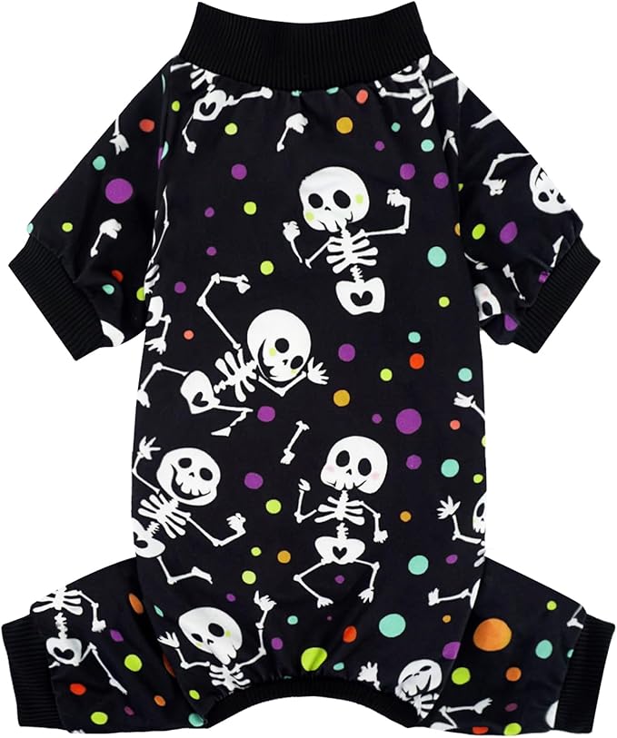 XPUDAC Dog Halloween Pajamas for Small Medium Dogs Skull Costume Soft Puppy Clothes Pet Outfit cat Jumpsuits, Medium