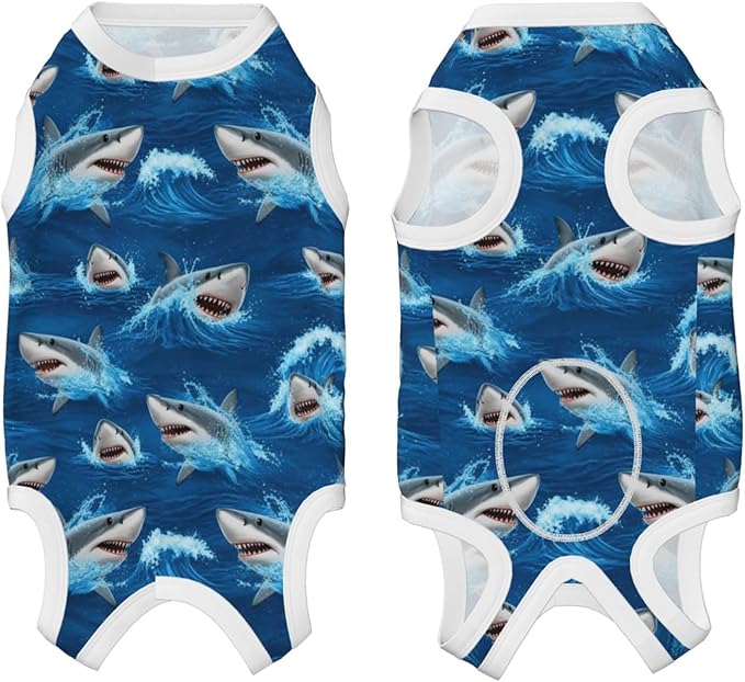 Dog Recovery Suit Abdominal Wound Puppy Surgical Clothes Post Operative Vest Ocean Sea Shark Pet After Surgery Wear