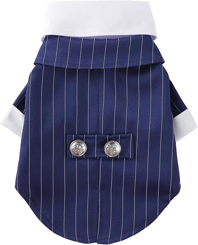 GabeFish Pets Wedding Jackets Suit for Dogs with Bow Tie Puppy Cat Formal Clothes Shirt Tuxedo (BlueStriped, M (Chest 15.3in/39cm)
