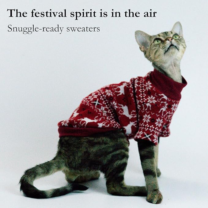 Cat Festive Sweater Pullover, Classic Soft Warm Christmas Clothes for Hairless Sphynx, Devon & All Indoor Kittens (Geometric,2XL)