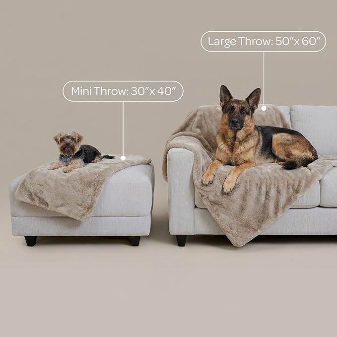 4 Cats & Dogs Pet Faux Fur Throw Blanket – Ultra Soft, Waterproof, Leakproof, Washable, Large (50"x60") Plush Pet Blanket for Couch, Bed, Sofa Protection – Luxurious, Cozy & Durable - Taupe