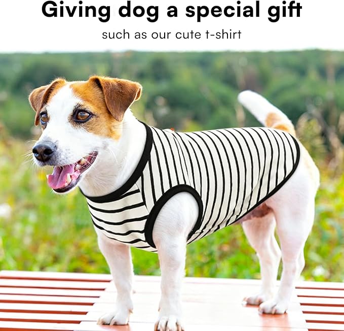 Dog Shirts for Medium Dogs 2 Pack, M Dog Sleeveless Striped Vests Dog Pullover T-Shirts Lightweight Puppy Kitten Tank Top Cat Tee for Teddy Bichon Shihtzu, Blueblack-M