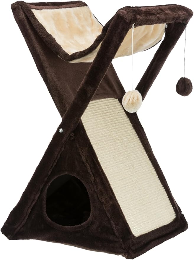 Trixie Miguel Fold and Store 25.5" Indoor Furniture for Cats - Sisal Scratcher - Cave - Interactive Hanging Toy - Hammock/Bed - Brown