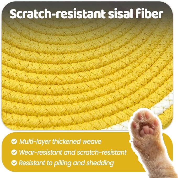 Cat Scratcher Mat Cotton Rope, Round Woven Scratch Pad with Fish Toy, Wear-Resistant Cat Bed Mat with Hanging Loop for Sleeping Scratching Furniture Protects