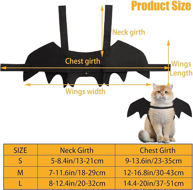 Cat Bat Wings Cat Bat Costume Cats Halloween Costumes Cute Bats Wings for Cats Kitten Halloween Costume Kitten Bats Wing Pet Halloweens Dress Up Accessories,Black M