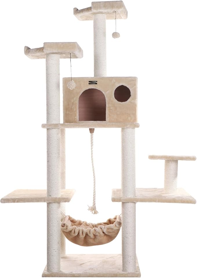 Armarkat A7202 72-Inch Real Wood Cat Tree, Beige,53 inches L X22 inches W X 72 inches H