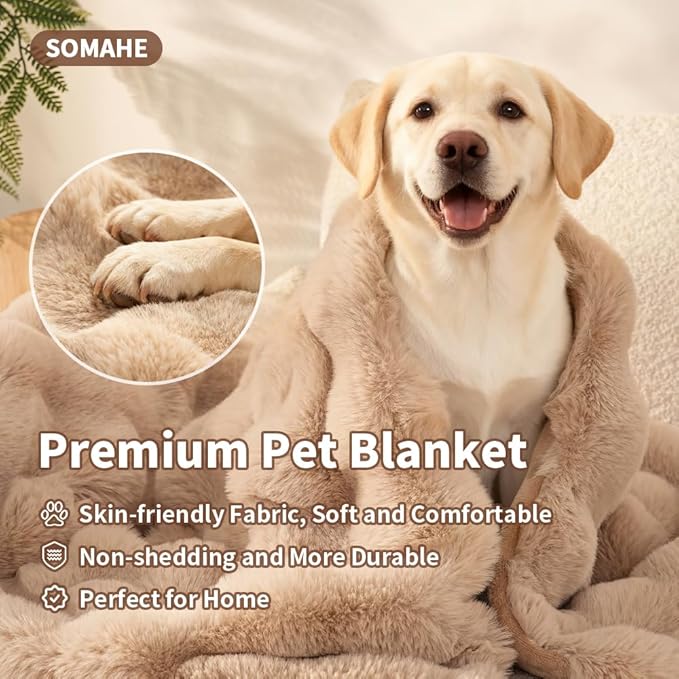 SOMAHE Dog Blanket, Reversible Sherpa & Bubble Fleece Pet Throw, Ultra-Soft Plush for Medium Dogs, Machine Washable, Anti-Static, Warm & Cozy, 39"×31" Inch Coffee