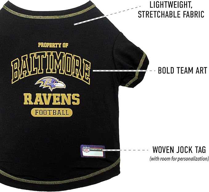 NFL Baltimore Ravens Dog T-Shirt for Pets, Size X-Large. Officially Licensed Pet Shirt with Team Logo, Soft Stretchable Comfort Fit Apparel for Dogs & Cats