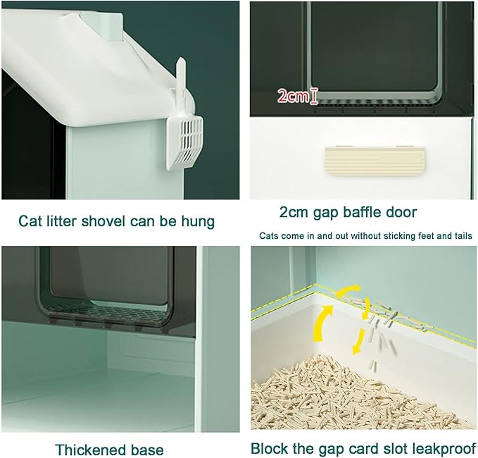 Cat Litter Box,Fully Enclosed Litter Box Holds Odors,Prevents Urine and Litter Leakage,Assembly Free,Easy to Clean Stylish Litter Box Furniture with Pull-Out Litter Tray and Litter Scoop ( Color : Gre
