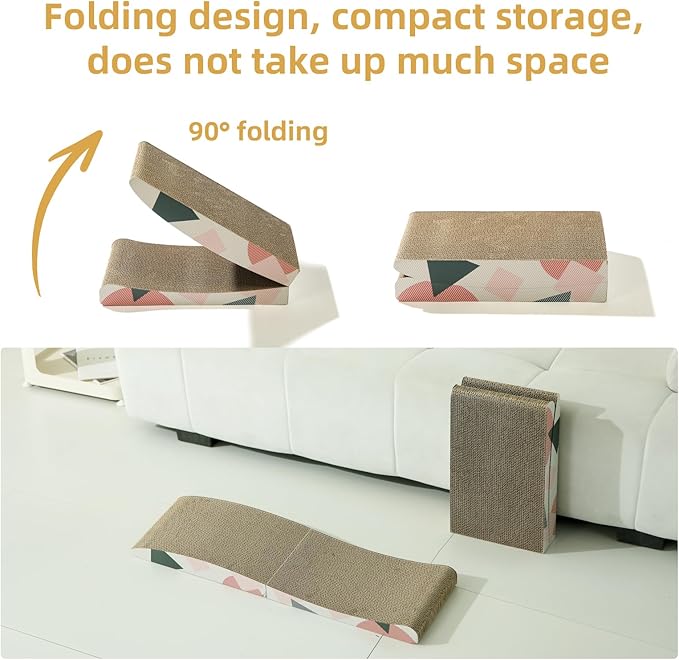 90° Foldable Double-Sided Textured Wave Curve Design, Large Size Cat Scratching Pad for Indoor Cats and Kittens, Easy for Cats to Scratch, Corrugated Cardboard Cat Scratcher Board