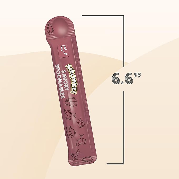 MEOWEE! Savory Spoonables with Real Salmon, Tuna & Krill, 8 Count Tube, Triple Flavor Squeezable Lickable Wet Treats for Cats with Built-in Spoon for Less Mess (Pack of 2)