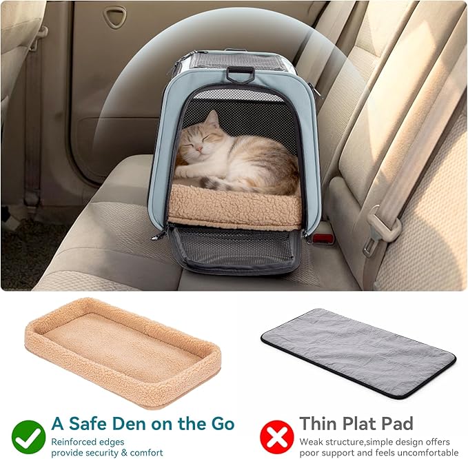 PETSFIT Large Cat Car Carrier with Patented Safety Buckles(19 x 12 x 12) – Roomy Escape-Proof for Safe Driving, Lockable Zippers & Safety Tether, Soft-Sided Travel Carrier for Road Trips & Vet Visits