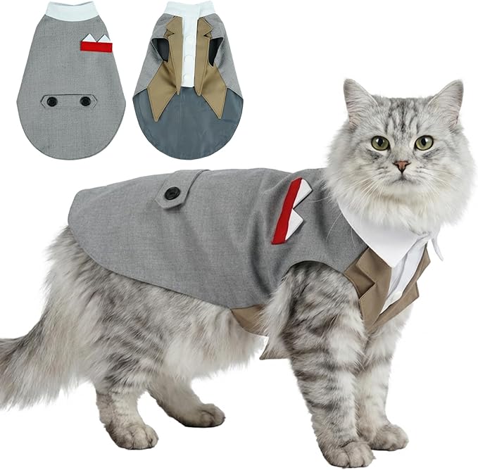 DENTRUN Cat Tuxedo Outfit Formal Suit with Shirt, Fancy Pet Tuxedo Vest for Hairless & Furry Cats, Kitten Wedding Attire Birthday Party Costume Clothes for Cats Only, XS-XXL