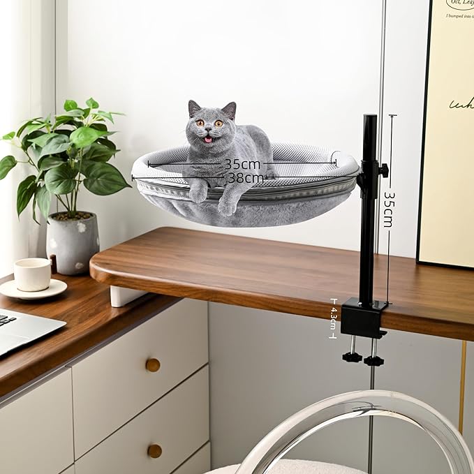 Cat Desk Bed 2 Story - 360°Rotating & Height Adjustable Desks Hammock Beds for Multi Cats Indoor, Furniture for Office Table and Game Tables