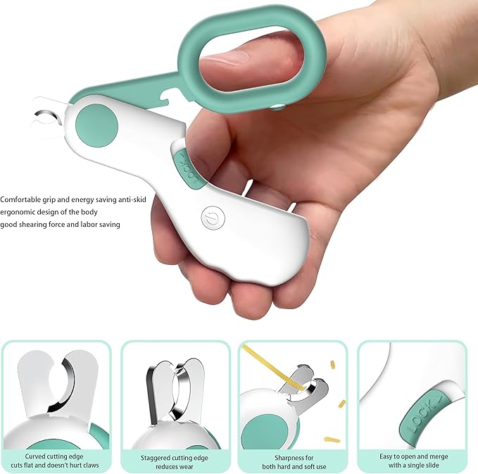 Pet nail clippers with LED Lights cat nail clippers for indoor cats nail trimmer clippers for small dog nail trimmers Cats rabbits nail clippers Bird Kittens (blue)