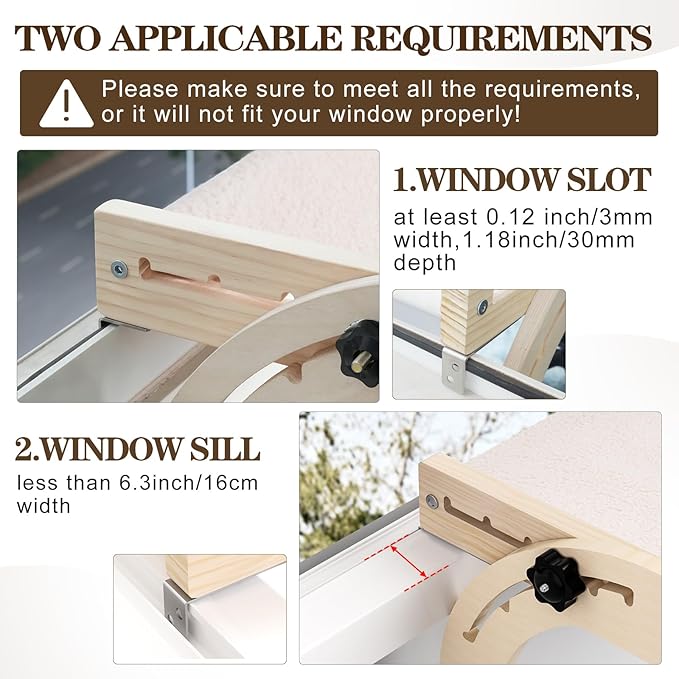 XiaZ Cat Bed Cats Hammock Indoor Cat Bed for Window Wall Shelves Adjustable 50LB Bearing Wooden Frame W/Detachable Washable Cushion Perfect for Bird Watching Sunbathing S 19 * 16 * 8in