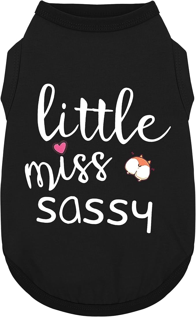 Paiaite Dog Clothes Fashionable Sleeveless Pet Vest: 'Little Miss Sassy' Printed Cotton Dog Shirt, Ideal for Small, Medium, and Large Breeds, Ensuring Comfort and Breathability Black XXS