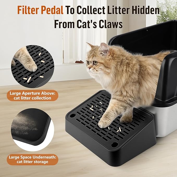 Cat Litter Box Ramp, Litter Box Step Mat with Filter Function, Cat Litter Catcher for Self-Cleaning Litter Boxes, Cats Pedal Stool Ideal for Kitten & Elderly Cats (Black)