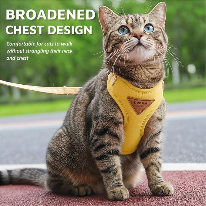 Escape-Proof Cat Harness and Leash Set - Adjustable and Comfortable - Ideal for Walking Cat Outdoors - Fits Small Dogs, Kittens, Medium, and Large Cats (Yellow, L)