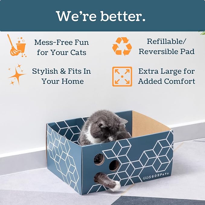5609PETS Cat Scratching Box, Extra Large Refillable Double-Sided Scratch Pad, No-Mess Cat Scratcher for Indoor Cats
