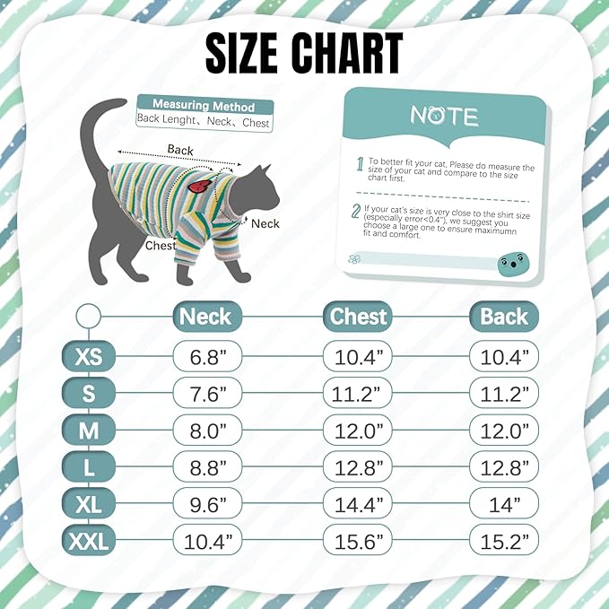 DENTRUN Hairless Cats Shirt Breathable Cat Daily Wear Clothes Stripe Vest Adorable Pajamas Jumpsuit Soft & Skin-Friendly