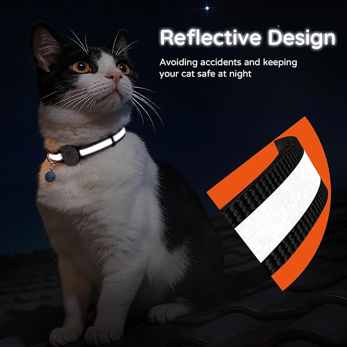 2 Pack Breakaway Cat Collar with Safety Bell & Reflective Strips | QR Code ID Tag & Name Plate | Adjustable for Kittens Black&Blue