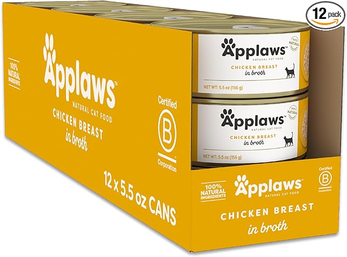 Applaws Natural Wet Canned Cat Food, Limited and Natural Ingredients, High Protein with No Artificial Additives, Chicken Breast in Broth (12 x 5.5oz Cans)