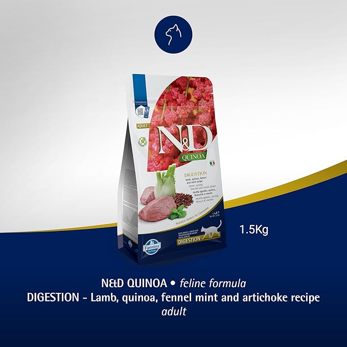 Farmina N&D, Quinoa Digestion Lamb Quinoa Fennel and Mint Recipe Dry Cat Food, 3.3lb