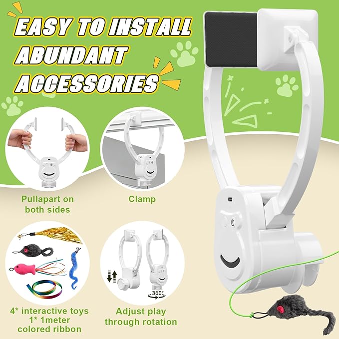 Automatic Hanging Interactive Cat Toy for Indoor Cats,Clip-On Doorway Cat Toy for Bored Adult Cats & Kittens,USB Rechargeable Motion Cat Enrichment Toy for Chase Exercise,Multi-Cat Homes(White)
