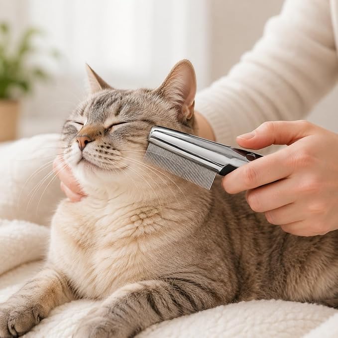 Resco Professional Flea and Face Comb, Anti-Static for Grooming Pets Very Fine Pin Spacing, Chrome
