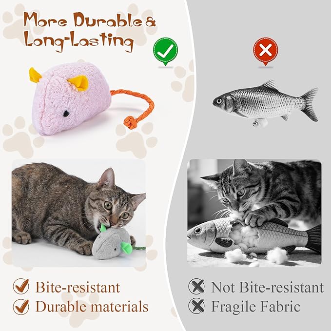 NAHSHON 15PCS Cat Mouse Toys Prefilled Catnip, 2.36” Plush Cat Mice & Animals Toy, Realistic Design Interactive Catnip Cats Toys for Indoor Cats Play Fetch (Assorted Colors)