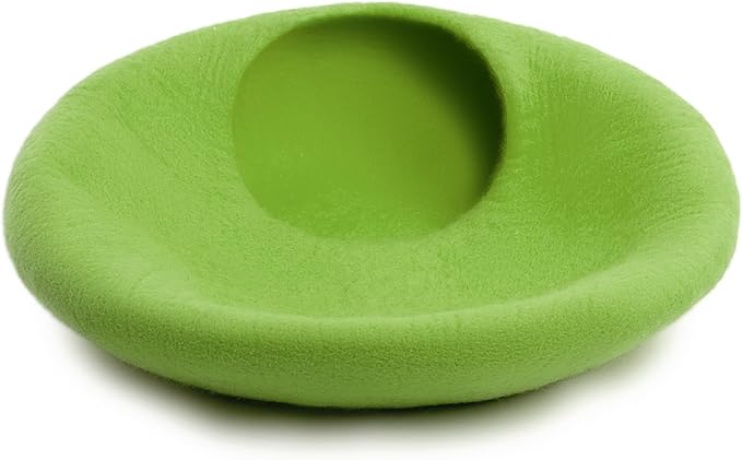 Woolygon Premium Felt Cat Cave Bed – Wool Kitty Beds Handcrafted Kitten Caves Bed for Indoor Cats - Made from Merino Wool, Foldable Cat Hideaway Covered Cat House Pod (Green Plain)
