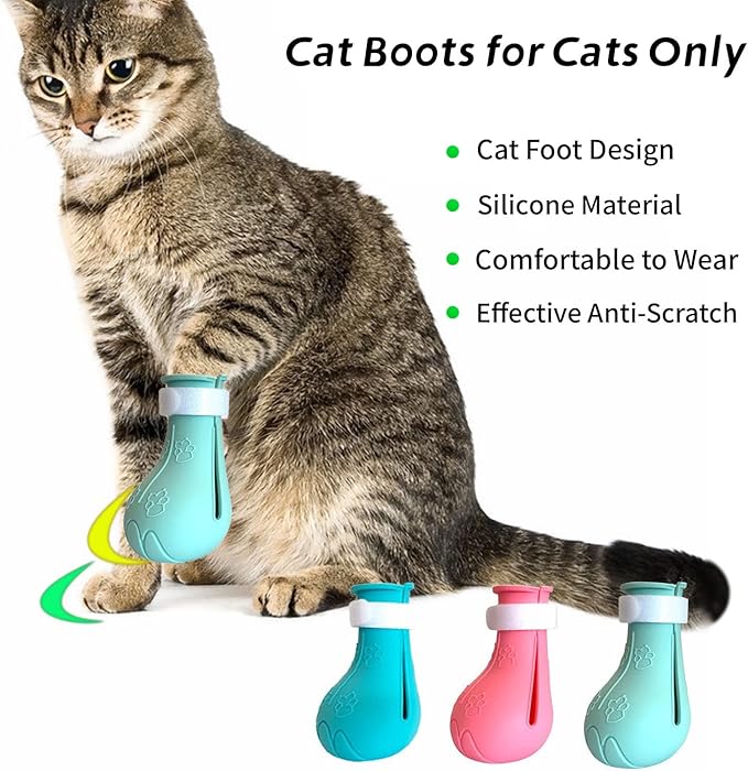 Cat Claw Covers - Anti-Scratch Cat Boots, Adjustable Silicone Paw Protectors for Grooming & Bathing, Soft & Comfortable (Pink)