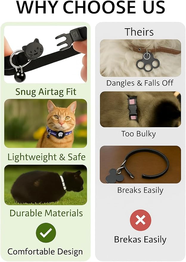 AirTag Cat Collar with AirTag Holder, Breakaway Reflective Cat Tracker Collar with Bell by AmazeGoods