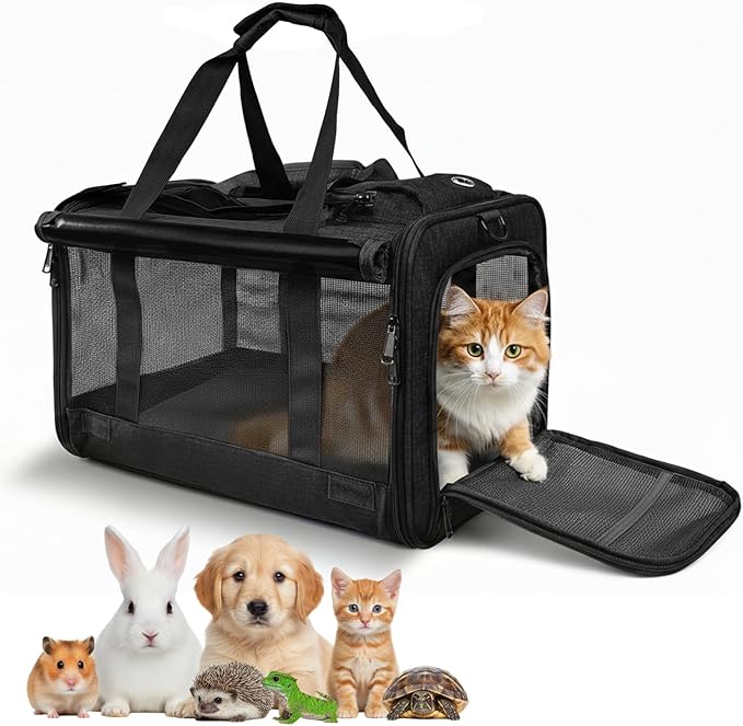 Pet Carrier for Medium-Small Cats, Collapsible Cat Carrier and Soft-Sided Pet Carrier for Medium Big Cats and Puppy Up to 17lbs, 2-Way Entry with Privacy Cover, Travel Bag L18.12”X11.81”X11.81”