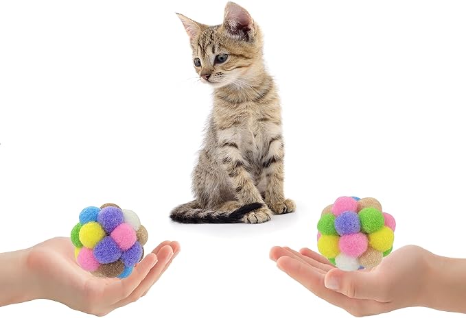 2 Inches Cat Toy Balls with Bell, Colorful Soft Fuzzy Balls, Cat Toys for Indoor 12 Pieces.
