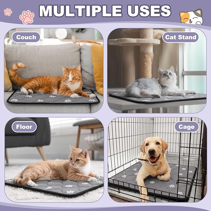 Riakrum 4 Pack 23 x 35 Inches Self Heating Cat Pad Mat Warming Pet Dog Bed Non Slip Washable Cat Kennel Crate Pad with Storage Bag for Indoor Outdoor Small Medium Dog Kitten