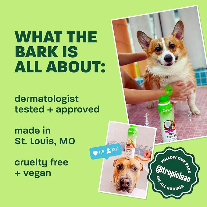 TropiClean Hypoallergenic Waterless Dog Shampoo | Dry Shampoo for Allergies & Sensitive Skin | Safe for Cats | Puppies & Kittens | No Rinse | 7.4oz