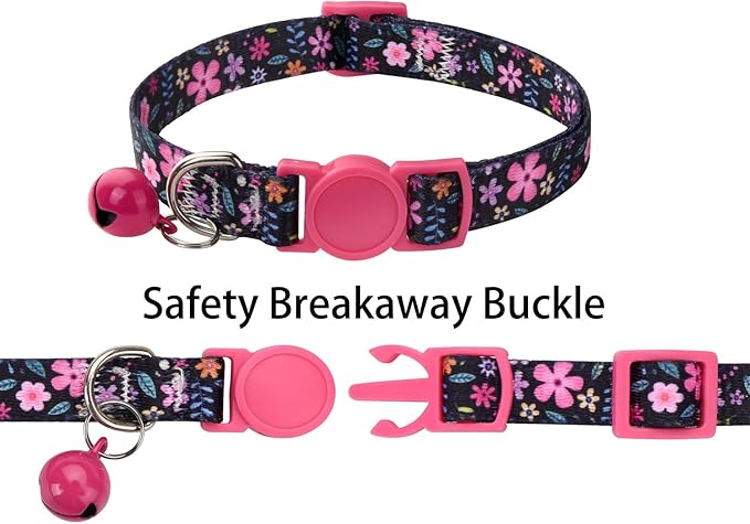MarukoPet Cat Collar Breakaway with Bells, 3 Pack Girl Boy Pet Cat Collar with Bohemia Floral Tribal Geometric Patterns, Adjustable 7.5-12 Inch, with Safety Buckle for Kitten Cat(Set D)