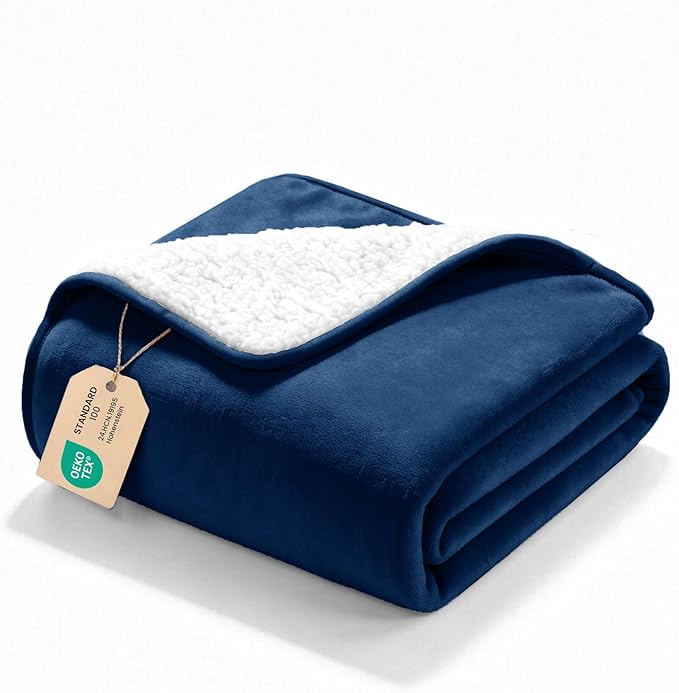 gogobunny Waterproof Bed Blanket, Reversible Sherpa Fleece Throw Blanket for Dog Puppy Cat, Furniture Cover Protects Bed Couch Sofa from Liquid Pee and Pet Fur (Navy Blue, 25x35 inches)