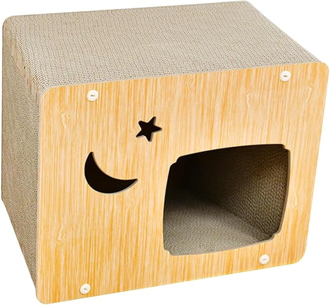 Cat Scratcher House Cat Scratching Board, Wear Resistant Corrugated Paper Grinding Claw Cat Nest Bed Hideout for Indoor Cats Kitten Play, Light Brown, M